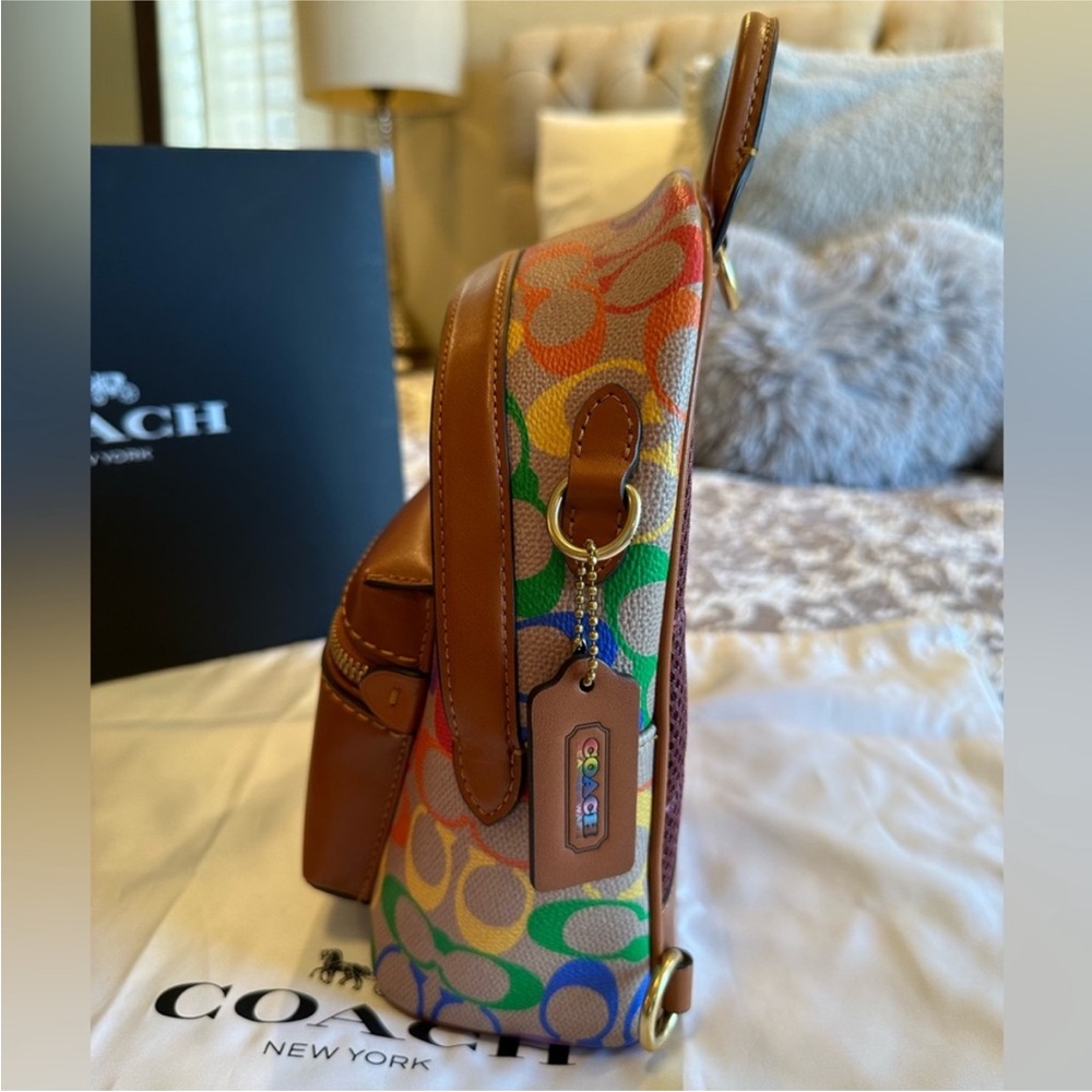 Coach Charter Backpack 18 In Rainbow Signature Canvas - Picture 9 of 16